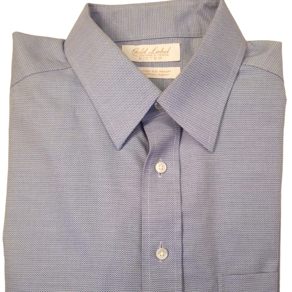 Roundtree & Yorke Gold Label Dress Shirt Size L (16 1/2) Fitted Non-iron Blue